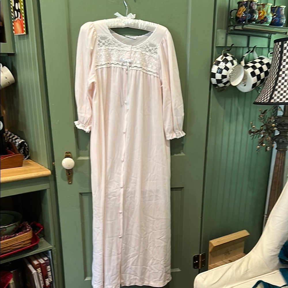 Miss Elaine Pink Robe with Lace Detailing